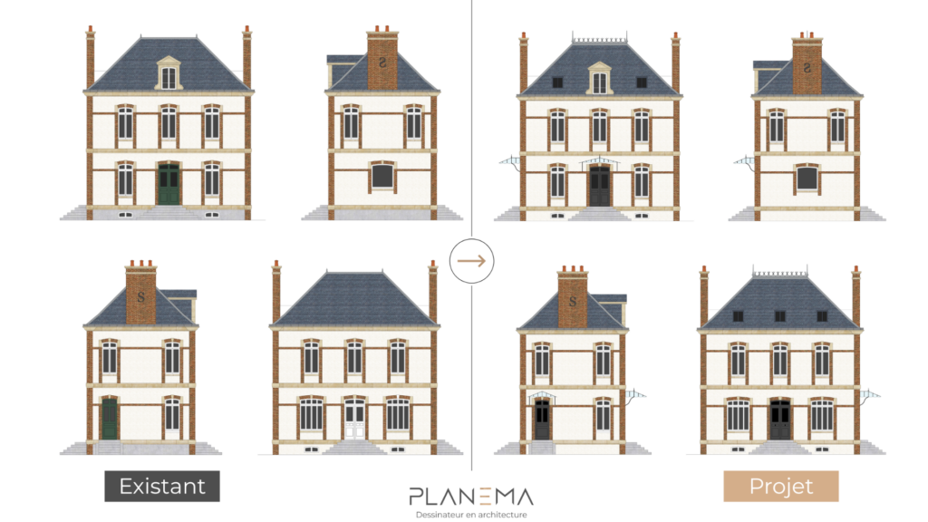 Plan déclaration préalable rénovation maison Saint-Lô - Planema